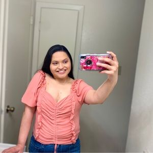 Coral Rushed Top- PLUS SIZE